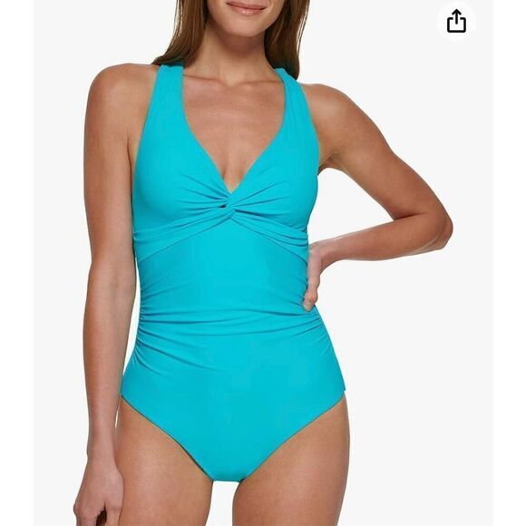 Calvin Klein Standard V-neck Twist Front Tummy Control One Piece Swimsuit - Picture 1 of 6
